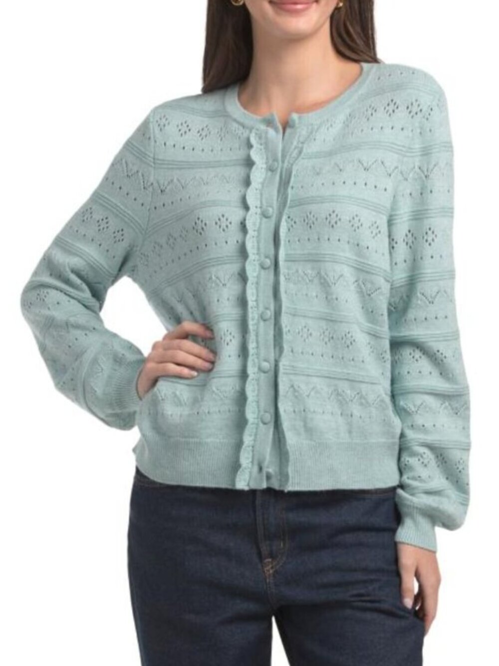 MARLED Ruffle Trim Pointelle Cardigan